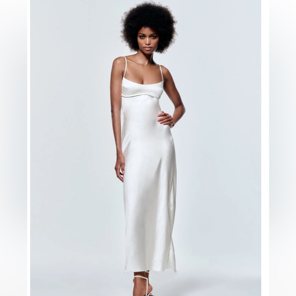 ZARA White Satin Effect Cut Out midi Dress